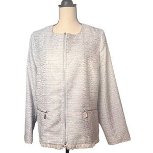 Bows & Sequins Jacket New Long Sleeve Front Metalic Zipper Sz XL Blue Metalic